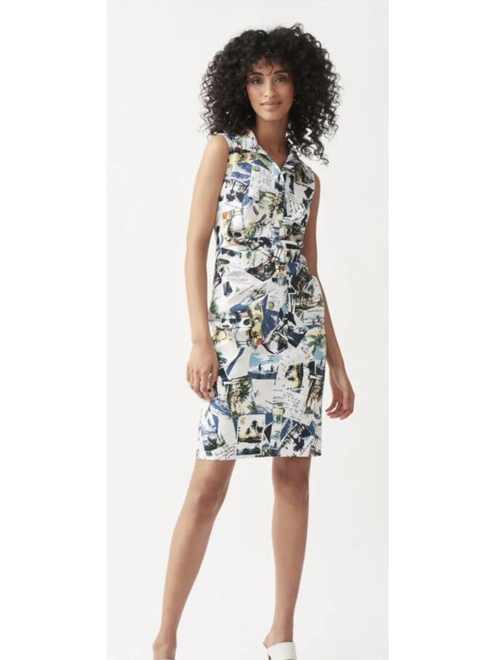 Joseph Ribkoff Postcard Printed fitted Midi Dress size 4